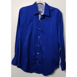 Robert Graham Mens‎ Med Royal Blue Embroidered Flip Cuff Long Sleeve Button Up